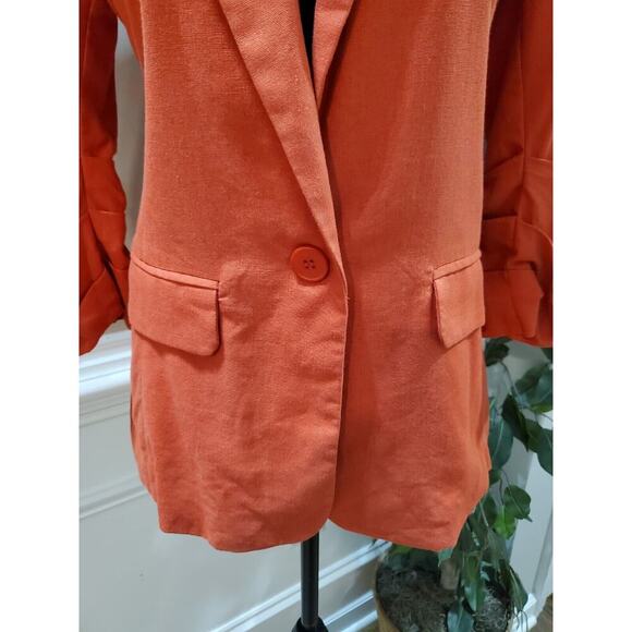 Lush Coral Cotton Single Breasted One Button Boyfriend Blazer Jacket Size Small - Picture 3 of 14
